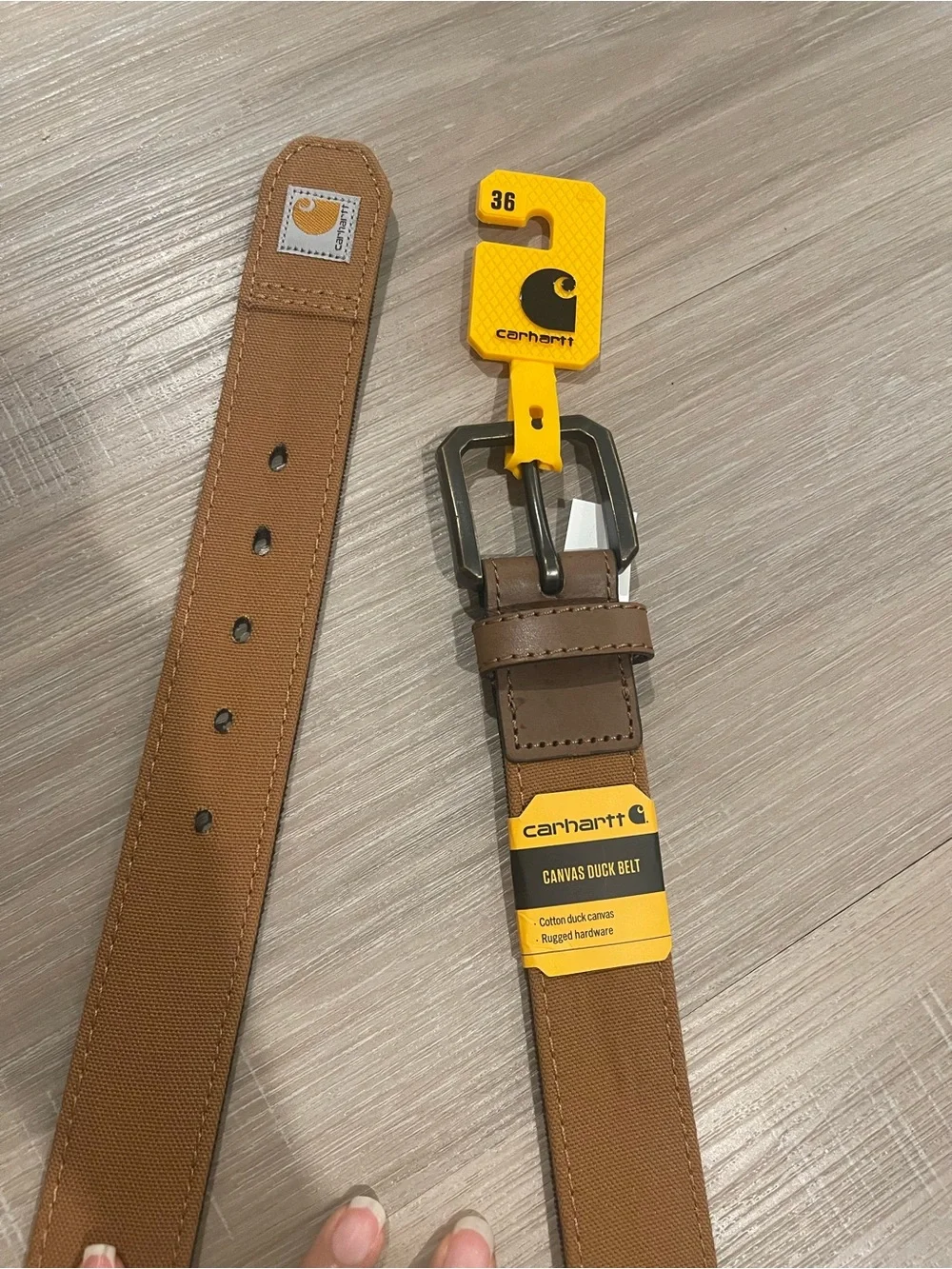 NWT Carhartt Men’s Tan Canvas Belt with Leather Trim